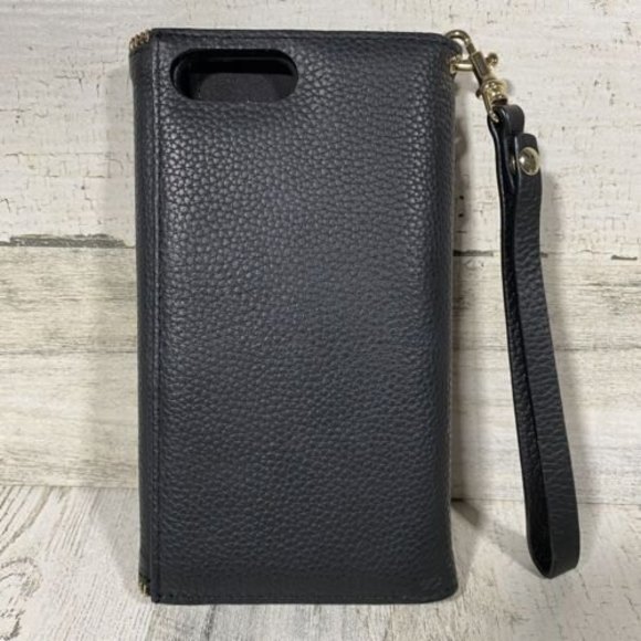 Rebecca Minkoff Cell Phone Wallet Black Pebbled Leather Wristlet Clutch Gold Zip - Picture 4 of 4